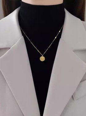 钛钢福字吊坠精致百搭项链女