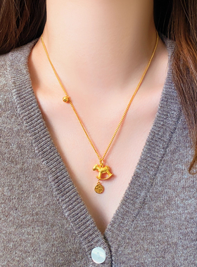 新中式小马钱币吊坠项链