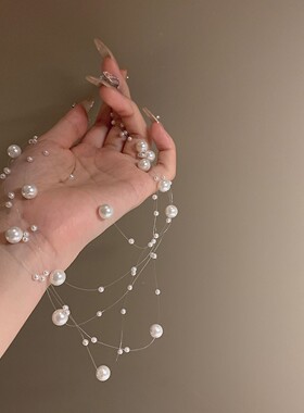 叠戴珍珠满天星项链女2026新款爆款超仙小众锁骨链珍珠项链配饰女