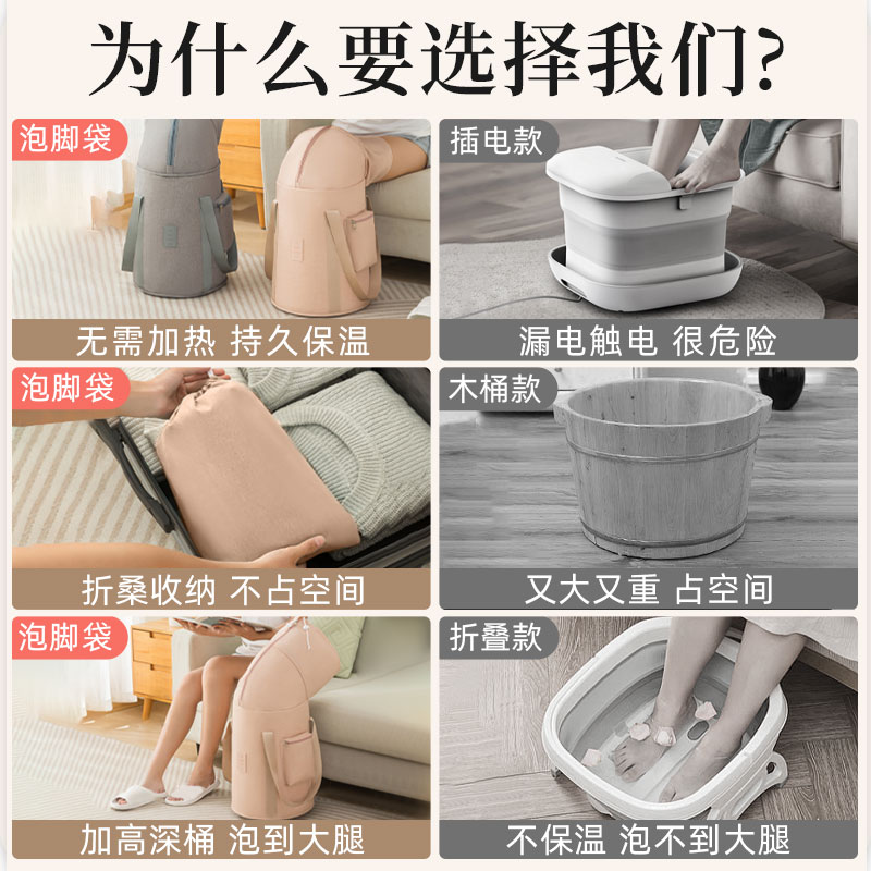 泡脚桶过小腿折叠家用过膝泡脚袋便携式高深桶神器保温成人足浴桶