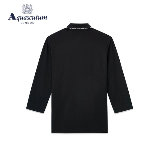 Aquascutum/雅格狮丹春夏新款女士翻领格纹长袖POLO恤Q49H8EL021 - 图3