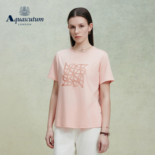 Aquascutum/雅格狮丹春夏新品女时尚休闲纯棉字母图案短袖T恤气质 - 图0