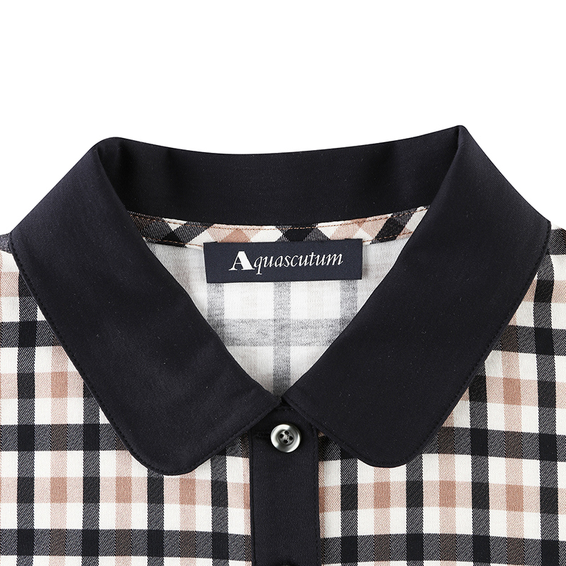 Aquascutum/雅格狮丹新款春夏女士格纹翻领短袖POLO恤Q49H9EL011 - 图1