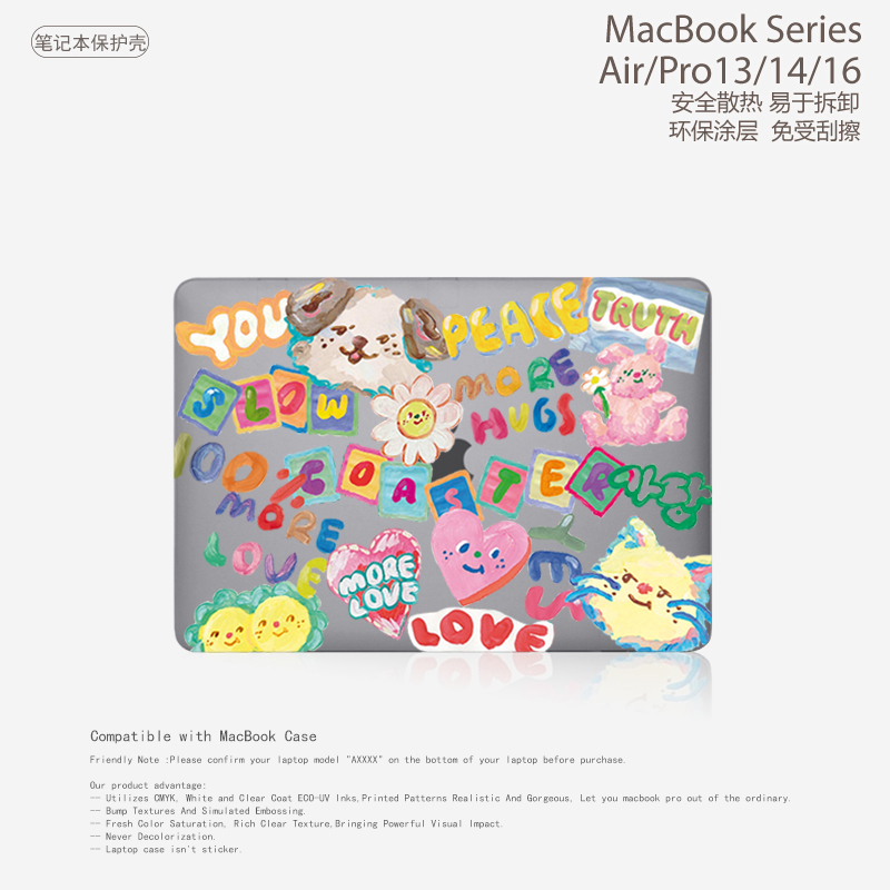 韩风小众可爱涂鸦SLOW笔记本电脑保护壳适用苹果MacBook Case原版Air13.6 Pro14新款M3 13.3寸 16寸保护壳M2 - 图3