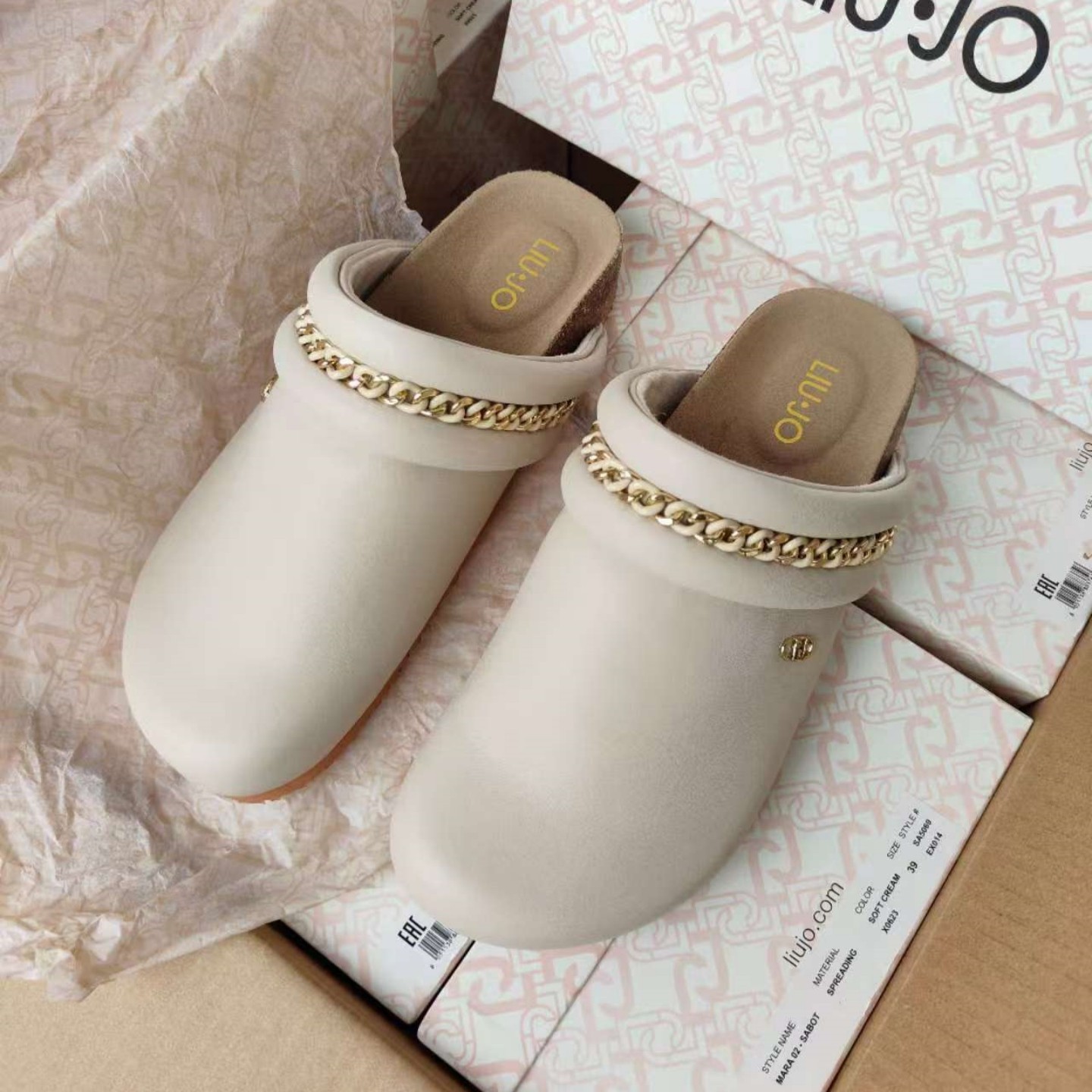 外贸W单简约百搭厚底半拖女休闲圆头金属链舒适透气懒人包头拖鞋,淘宝优惠券,粉丝福利购,淘宝优惠卷