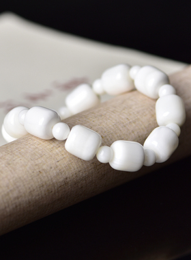 天然白贝壳瓷白玉化佛宝手串手链