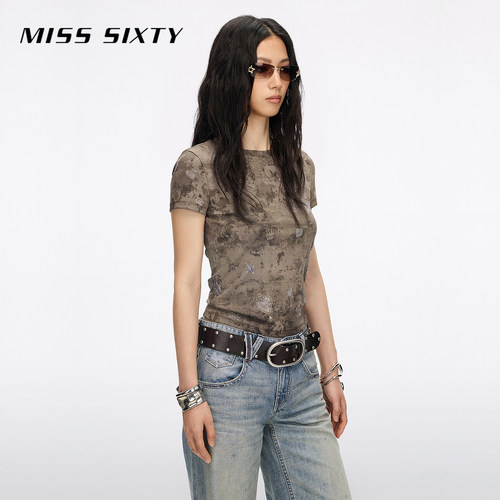 Miss Sixty2026秋季新款T恤女圆领复古插画天使烫钻印花短袖上衣 - 图2