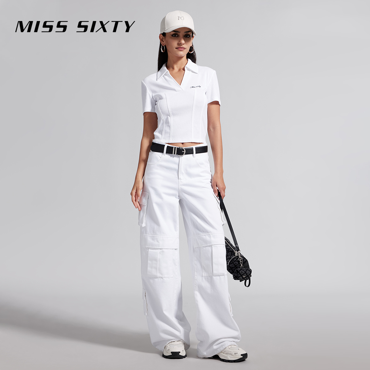 Miss Sixty2024夏季新款T恤女polo领短袖复古撞色绣花简约休闲-图1