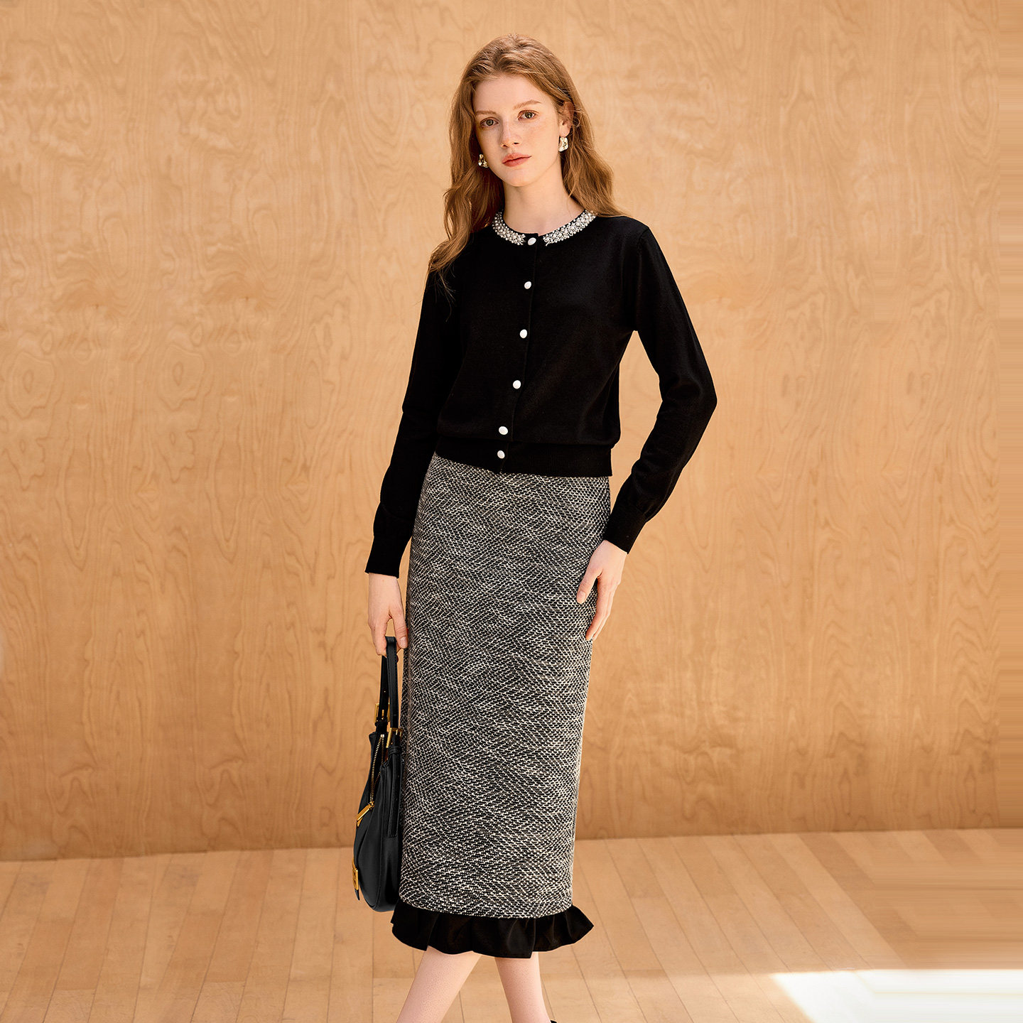 她池时尚套装2026春装新款女装钉珠圆领上衣搭高腰半身裙两件套,淘宝优惠券,粉丝福利购,淘宝优惠卷