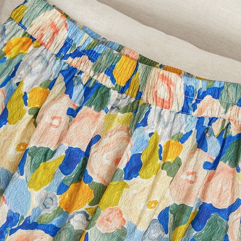 她池油画风2023春装新款松紧半身裙 她池半身裙