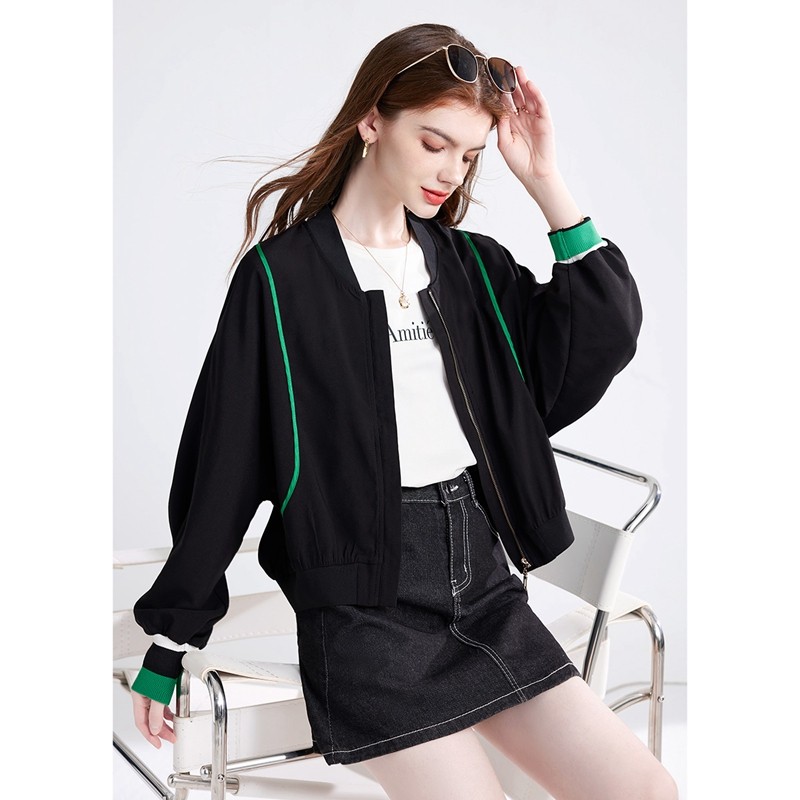 她池棒球领外套2023春装新款上衣 她池短外套