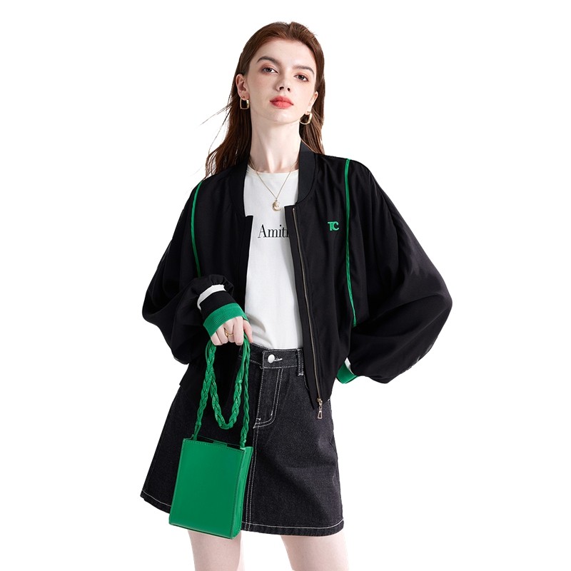 她池棒球领外套2023春装新款上衣 她池短外套