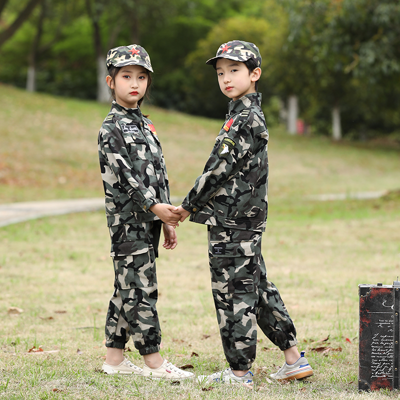 儿童纯棉迷彩套装中小学生班服校服军体课作训服幼儿春秋迷彩外套-图2