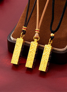 金店同款镀金沙金碎冰冰四方来财小方砖吊坠男女金色情侣编绳项链