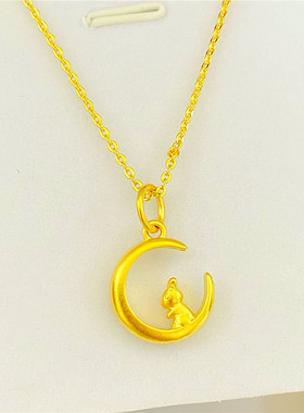 镀金女士月亮兔项链本命年生肖兔