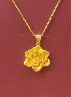 金店同款仿黄金花朵吊坠镀金越南沙金牡丹玫瑰莲花项链女久不掉色