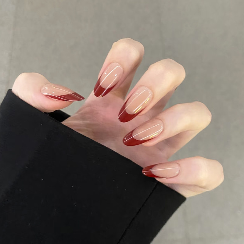 红色法式美甲纯手工穿戴甲中长款2025新款高级感秋冬指甲贴片显白,淘宝优惠券,粉丝福利购,淘宝优惠卷