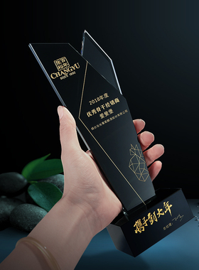 创意水晶奖杯定制高档荣誉优秀员工年会颁奖奖牌定做刻字玻璃年会