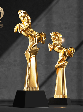 树脂奖杯定制定做创意马水晶奖杯金属奖杯制作年会优秀员工刻年会