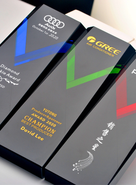 高档大气创意琉璃奖杯水晶定制荣誉牌定做优秀员工企业工作者年会