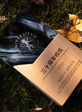 实木方体彩印水晶奖杯定制创意奖杯定做员工荣誉证书周年庆纪年会