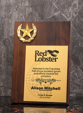 奖牌制作木质铜牌五角星授权牌定制胡桃木荣誉牌匾实木奖杯定年会