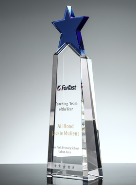 水晶奖杯定制奖牌公司年会颁发冠军销冠纪念品蓝色五角星奖座年会