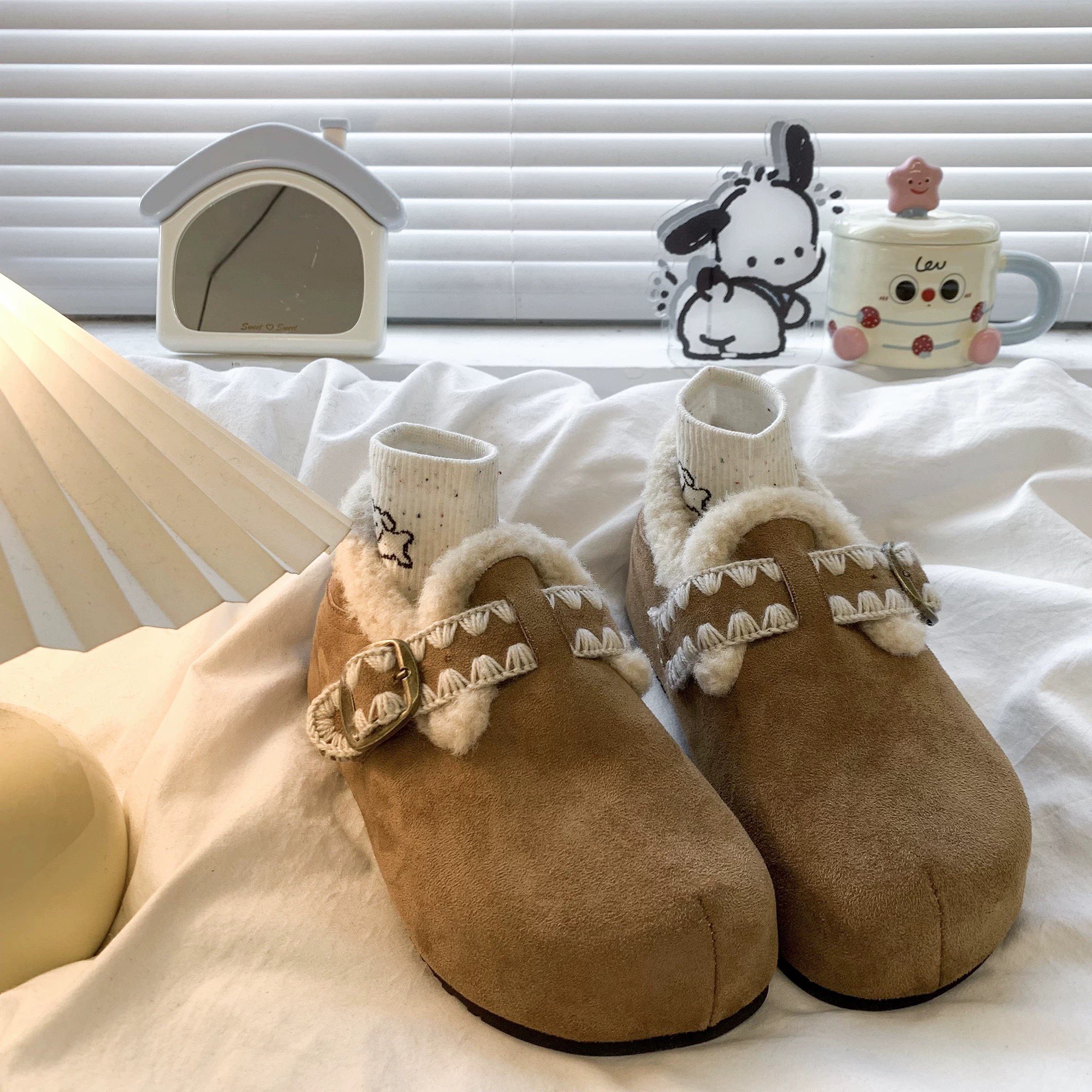 复古内增高厚底刺绣勃肯鞋加绒雪地靴女2025新款秋冬两穿包头半拖 - 图2