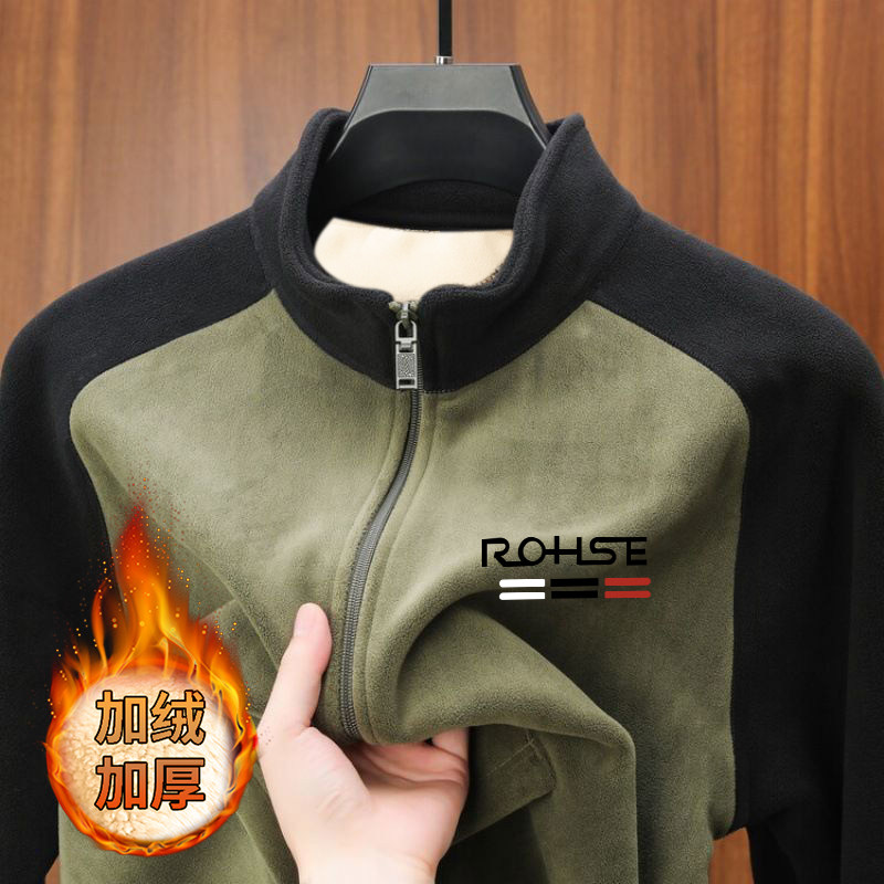 拼色奥粒绒卫衣秋冬季拉链加厚开衫保暖男士夹克立领外套摇粒绒潮,淘宝优惠券,粉丝福利购,淘宝优惠卷