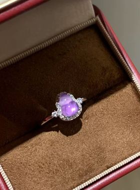 s925银厂家货源天然紫水晶葫芦戒指s925银镶嵌锆石简约百搭