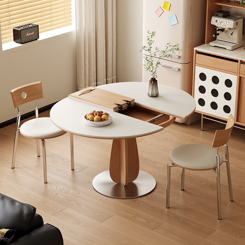 Simple stone solid wood color changeable oval dining table
