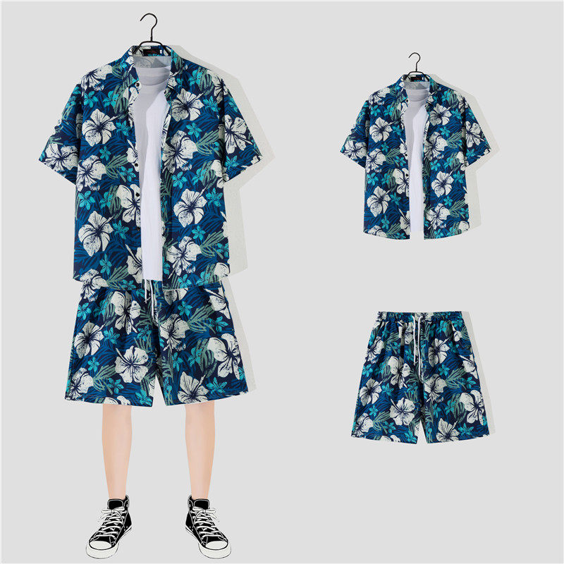 夏威夷套装男短袖夏季痞帅气冰丝花衬衫速干沙滩旅游运动裤两件套,淘宝优惠券,粉丝福利购,淘宝优惠卷