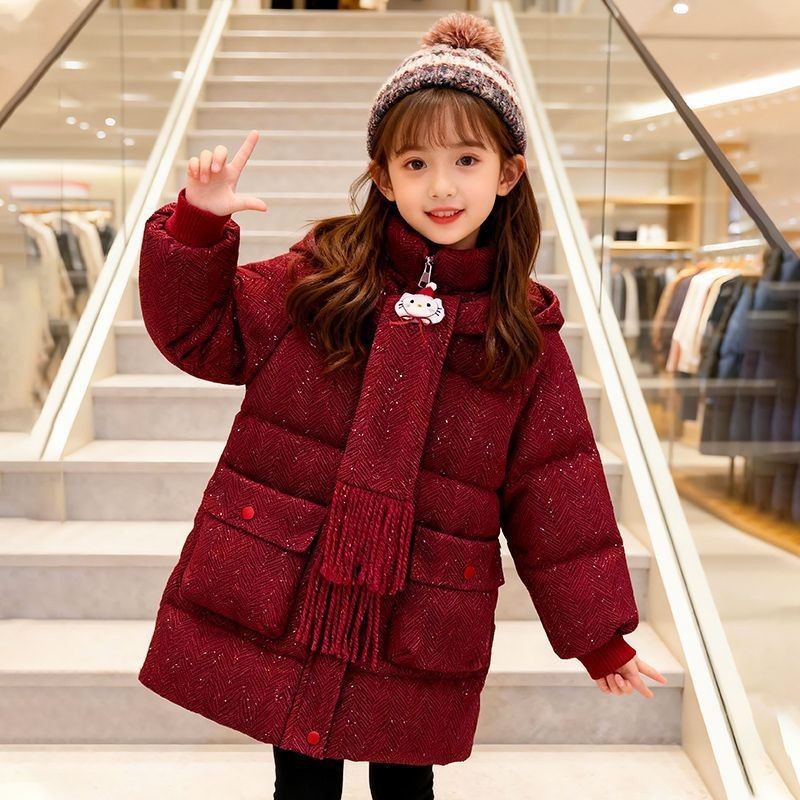 女童红色国风拜年服棉衣中大儿童中长款羽绒棉服3-13岁加厚外套冬,淘宝优惠券,粉丝福利购,淘宝优惠卷