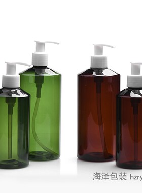 300ml500毫升左右开关泵头沐浴露瓶绿色/棕色斜肩化妆品分装瓶PET