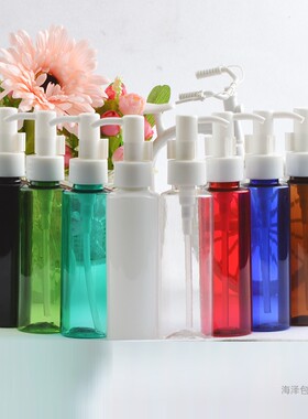 化妆品分装瓶 黑白粽蓝绿红色透明乳液瓶100ml毫升平肩卸妆油泵瓶