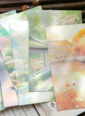 国风盒装明信片墙贴卡片瑶池睡莲系列古风清新油画留言祝福明信片
