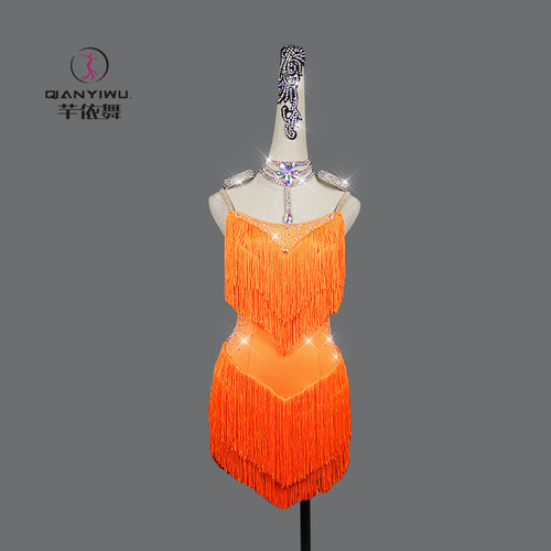 2026新款拉丁舞比赛表演出服性感吊带露背钻显瘦solo舞台女流苏裙 - 图1