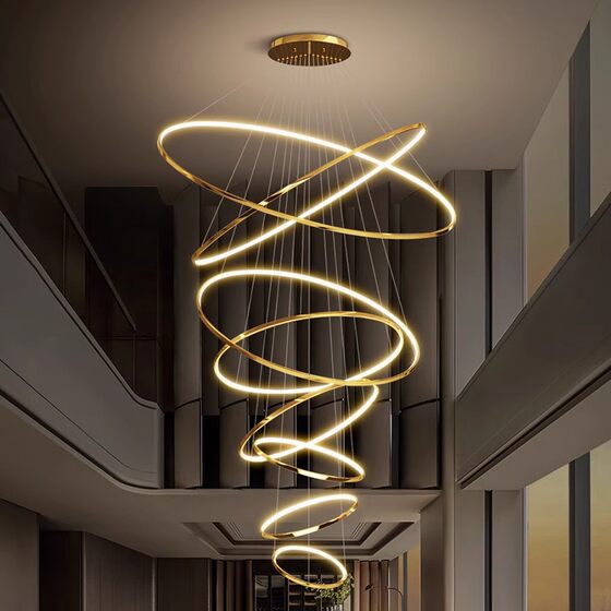 Duplex building living room villa loft stairwell large chandelier