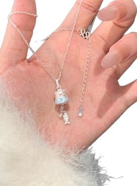 足银999纯银铃铛小鱼项链女纯银钟情小鱼珐琅新中式锁骨链闺蜜礼