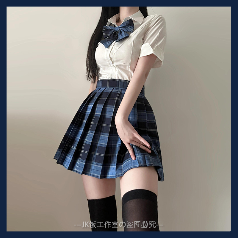 原创正版冈梨田jk制服裙收腰衬衫套装纯欲辣妹学院黑丝狗短jk短裙 - 图2