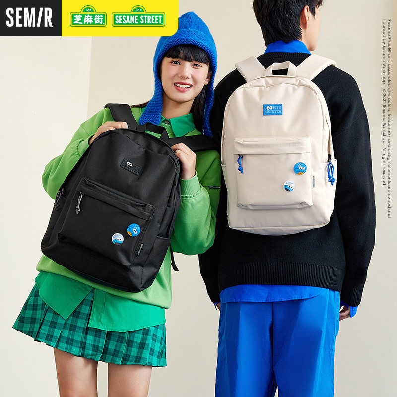 森马女2022新款潮牌芝麻街电脑包 森马箱包双肩背包