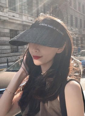 主推！设计师款拉菲草空顶帽 防紫外线遮阳防晒帽子女夏出游草帽