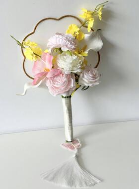 晨袍新中式国风新娘团扇手捧花