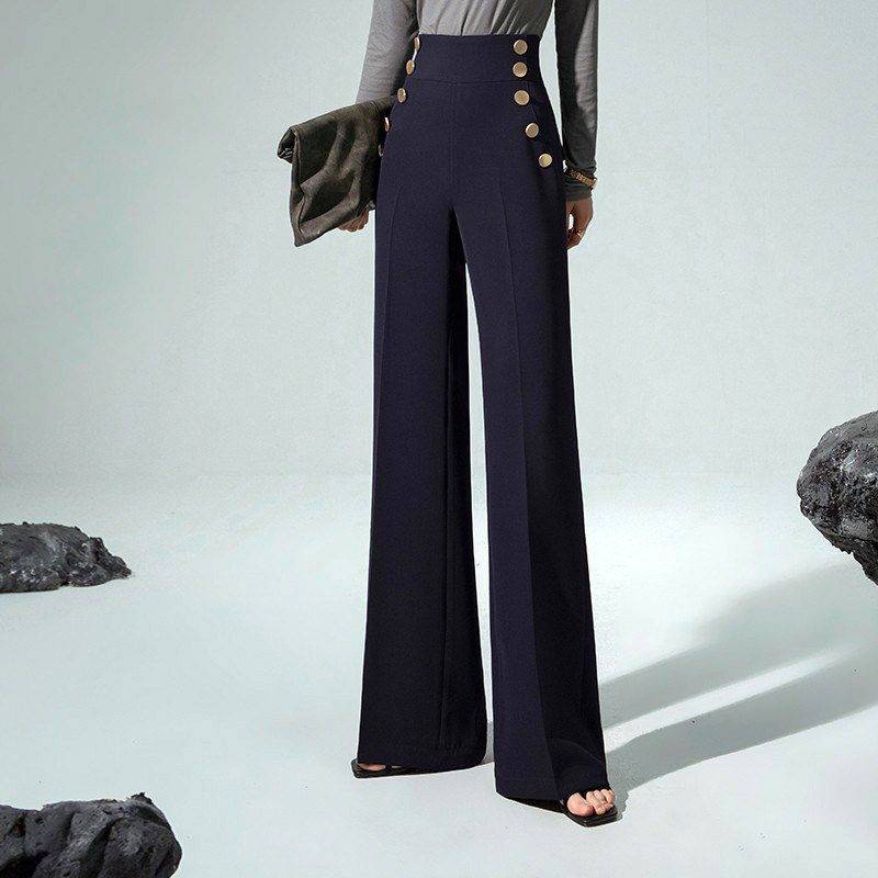 简非蓝超高腰2021秋冬毛呢阔腿裤 简非蓝休闲裤