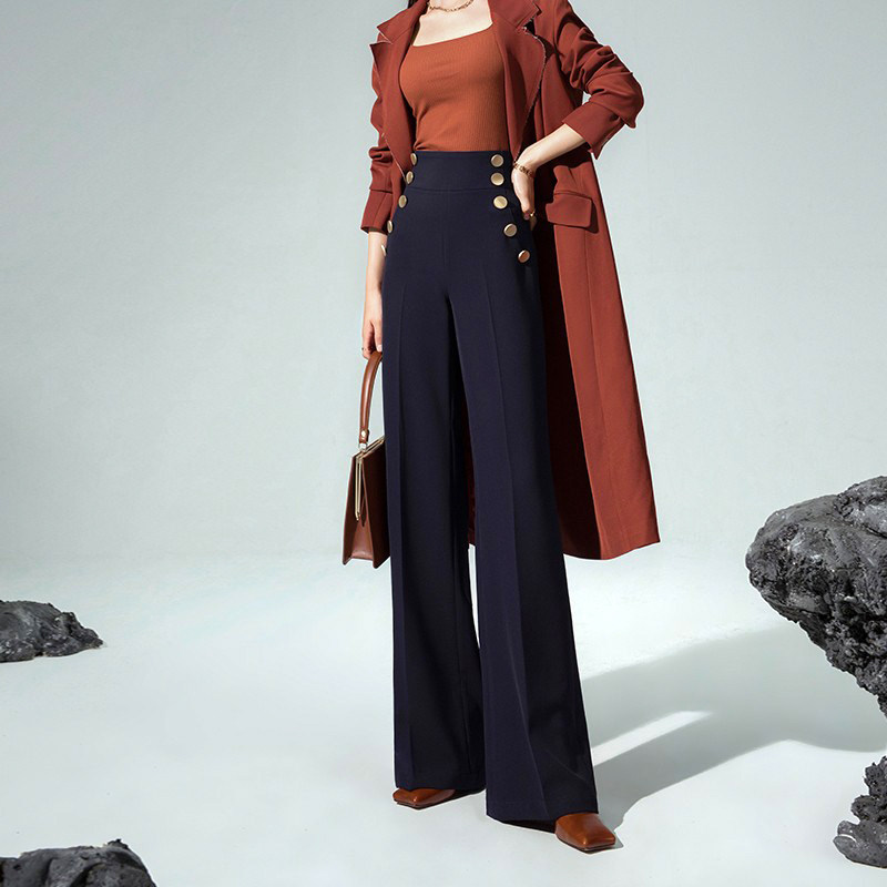 简非蓝超高腰2021秋冬毛呢阔腿裤 简非蓝休闲裤