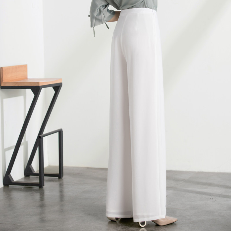 白色雪纺夏季垂感冰丝飘逸高腰裙裤 简非蓝休闲裤