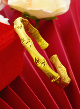 古法竹节手镯女复古民族风个性创意电镀真金保色手环百搭简约手饰