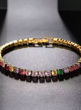 欧美轻奢手饰网球手链锆石彩色手镯七夕礼物水晶手串批发