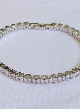 跨境欧美方形单排满钻简约百搭嘻哈冷淡风潮流珠宝女手饰网球