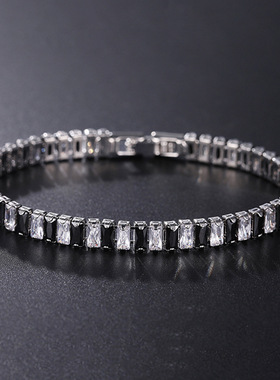 欧美热销2.5*5mm锆石满钻女士水晶手串手链高级时尚隔色网球手链